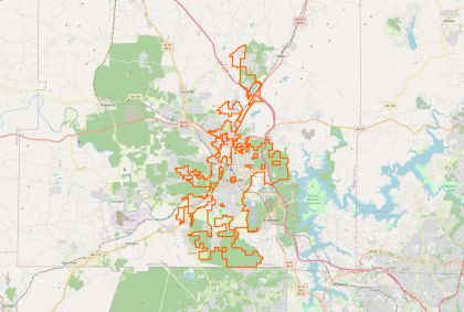 Street map of Cartersville, Georgia, showing the city limits