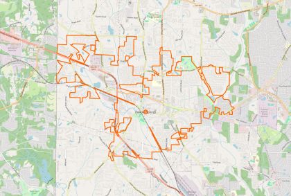 Street map of Powder Springs, Georgia, showing the city limits