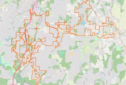 Street map of Holly Springs, Georgia, showing the city limits