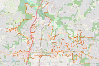 Street map of Woodstock, Georgia, showing the city limits