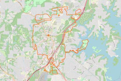 Street map of Cumming, Georgia, showing the city limits