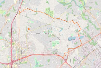 Street map of Dunwoody, Georgia, showing the city limits