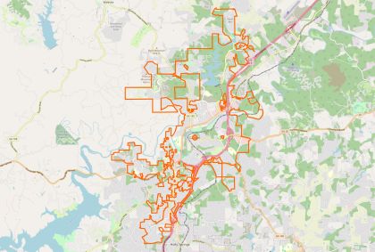 Street map of Canton, Georgia, showing the city limits