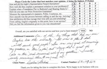 report card & customer survey filled in by anglin's customer