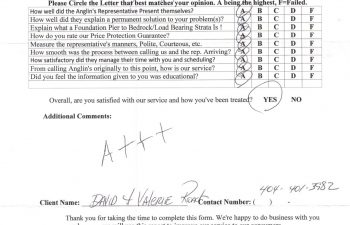 report card & customer survey filled in by anglin's customer