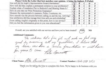 report card & customer survey filled in by anglin's customer