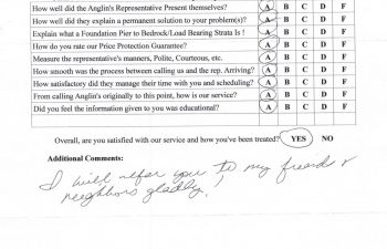 report card & customer survey filled in by anglin's customer