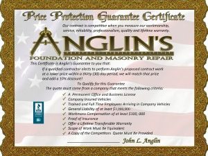 Certificate for Anglin's Price Guarantee