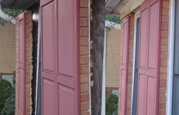 Brick wall next to the window before and after brick veneer crack repair by Anglin's Foundation & Masonry Repairs