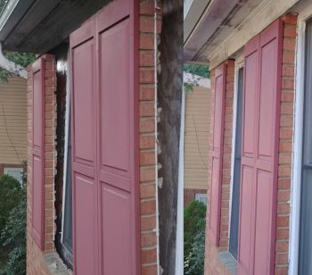 Brick wall next to the window before and after brick veneer crack repair by Anglin's Foundation & Masonry Repairs