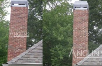 Chimney before and after repair by Anglin's Foundation & Masonry Repairs