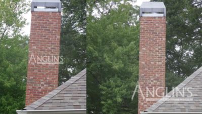 Chimney before and after repair by Anglin's Foundation & Masonry Repairs