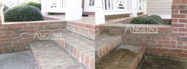 Steps before and after repair by Anglin's Foundation and Masonry Repair